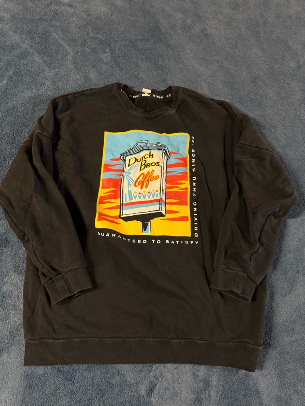 Dutch Bros Black Crewneck with Colorful Coffee Sign Graphic